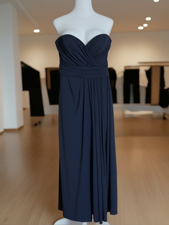 Bill Levkoff Dresses & Skirts - Bill Levkoff Rouched Navy Chiffon Bridesmaid Dress Strapless Maxi Formal Sz 8
